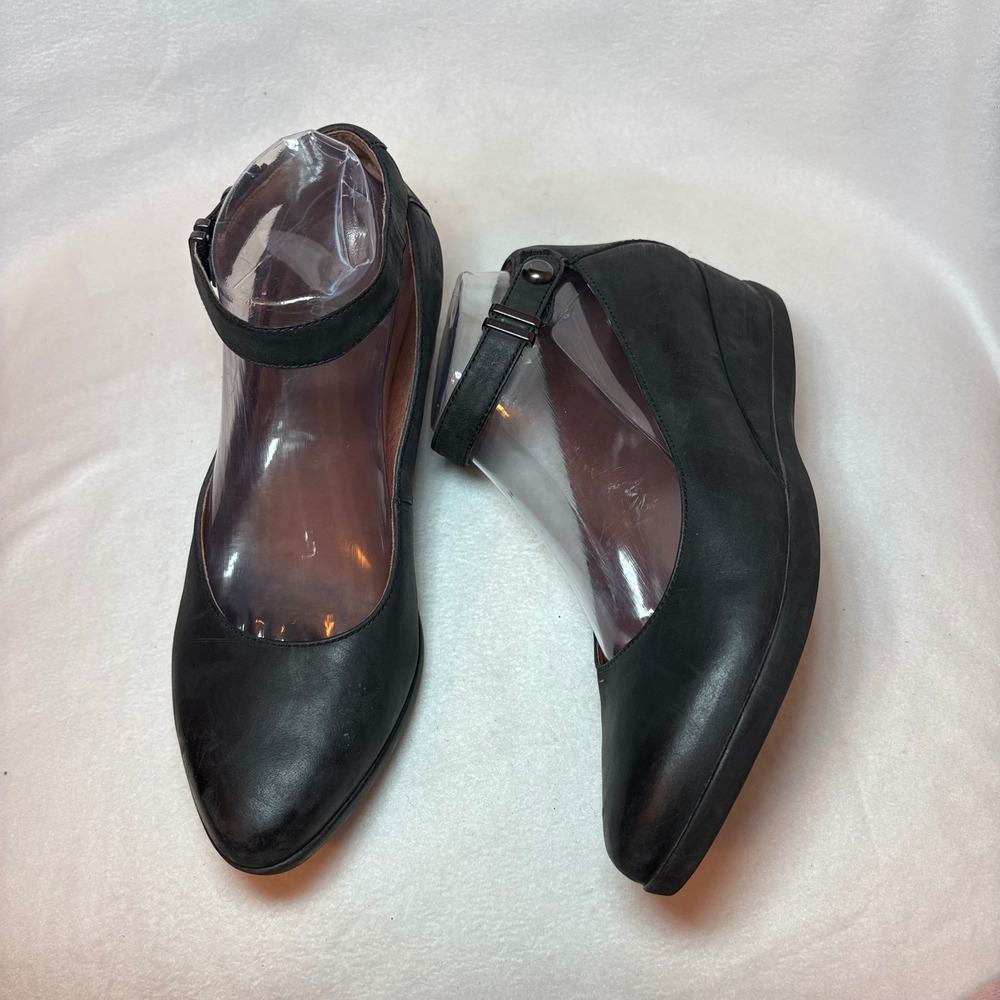 Dansko Black Leather Mary Jane Wedge Pumps Ankle Strap Shoes Womens 38
